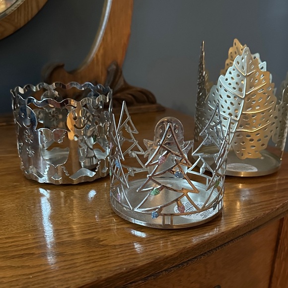Other - Silver Metal Holiday Candle Holders - Set of 3